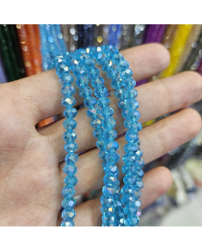 6mm İpe Dizili Kristal Boncuk Şeffaf Janjanlı Bebe Mavisi - 10 Dizi