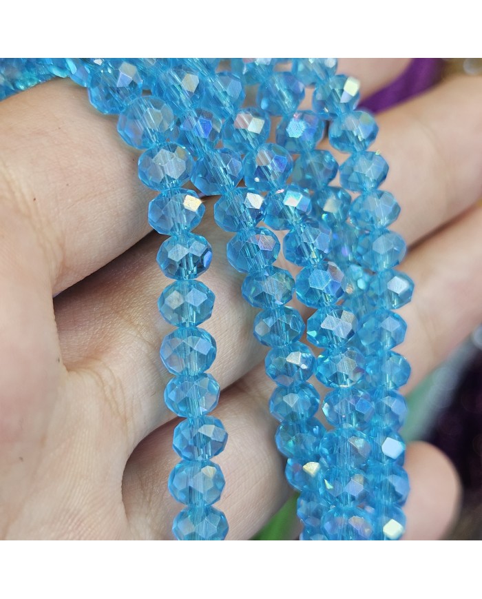 6mm İpe Dizili Kristal Boncuk Şeffaf Janjanlı Bebe Mavisi - 10 Dizi