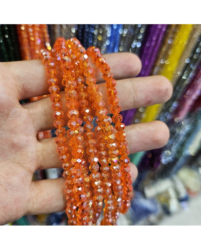 6mm İpe Dizili Kristal Boncuk Şeffaf Janjanlı Turuncu - 10 Dizi