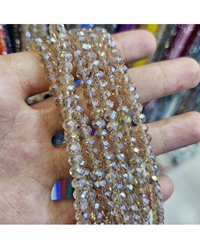 6mm İpe Dizili Kristal Boncuk Şeffaf Janjan Bal Rengi - 10 Dizi