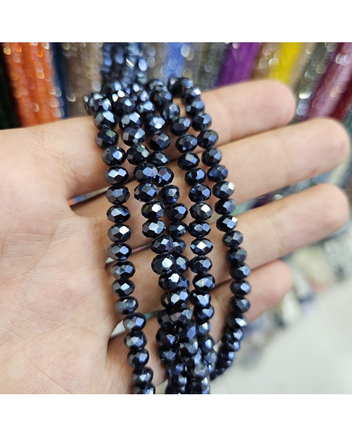 6mm İpe Dizili Kristal Boncuk Metalik Kaplama Antrasit - 10 Dizi