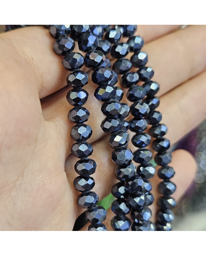 6mm İpe Dizili Kristal Boncuk Metalik Kaplama Antrasit - 10 Dizi