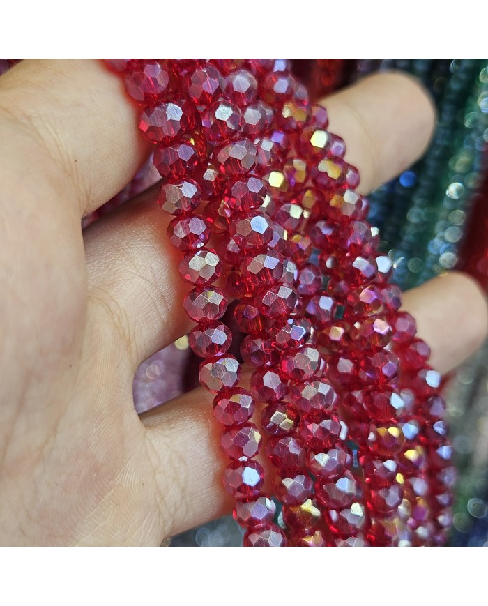 6mm İpe Dizili Kristal Boncuk Şeffaf Janjanlı Koyu Kırmızı - 10 Dizi