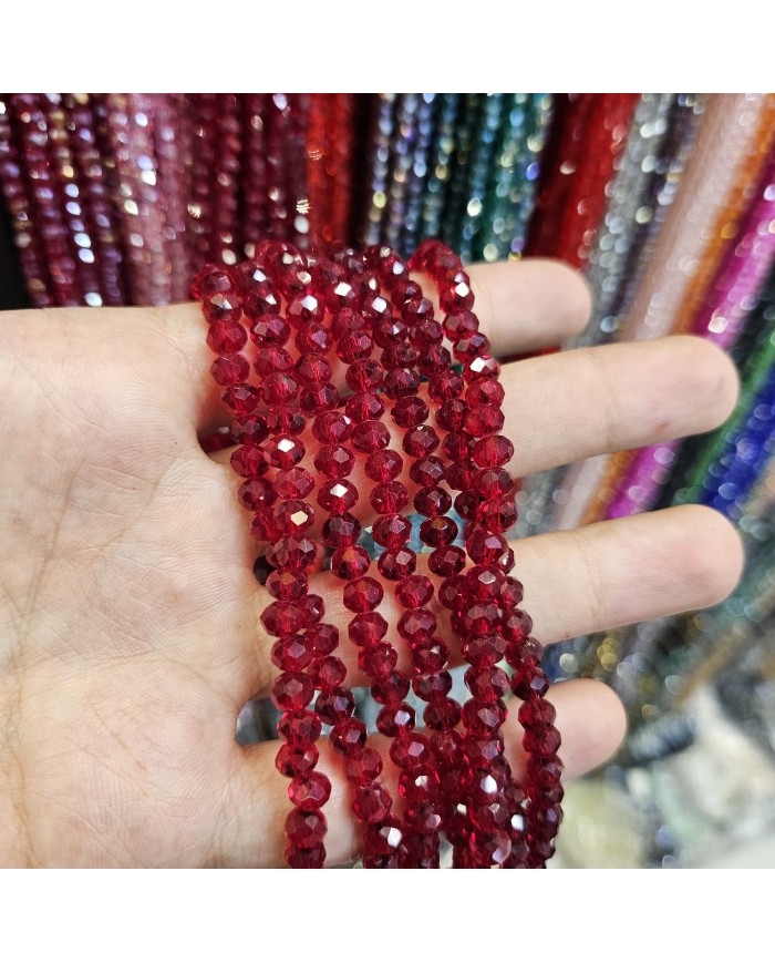 6mm İpe Dizili Kristal Boncuk Şeffaf Janjanlı Koyu Kırmızı - 10 Dizi