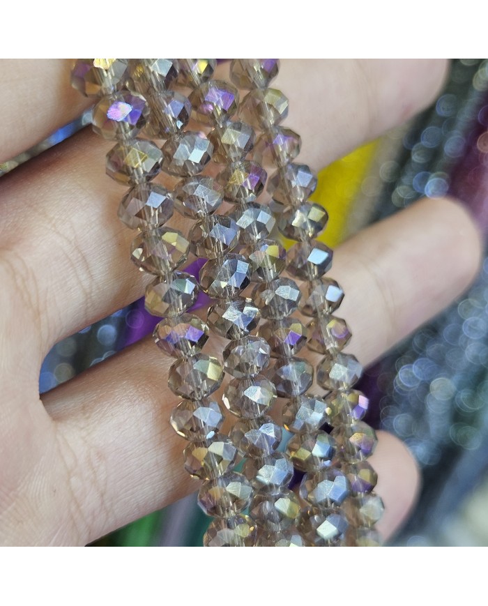 6mm İpe Dizili Kristal Boncuk Şeffaf Janjan Bal Rengi - 10 Dizi