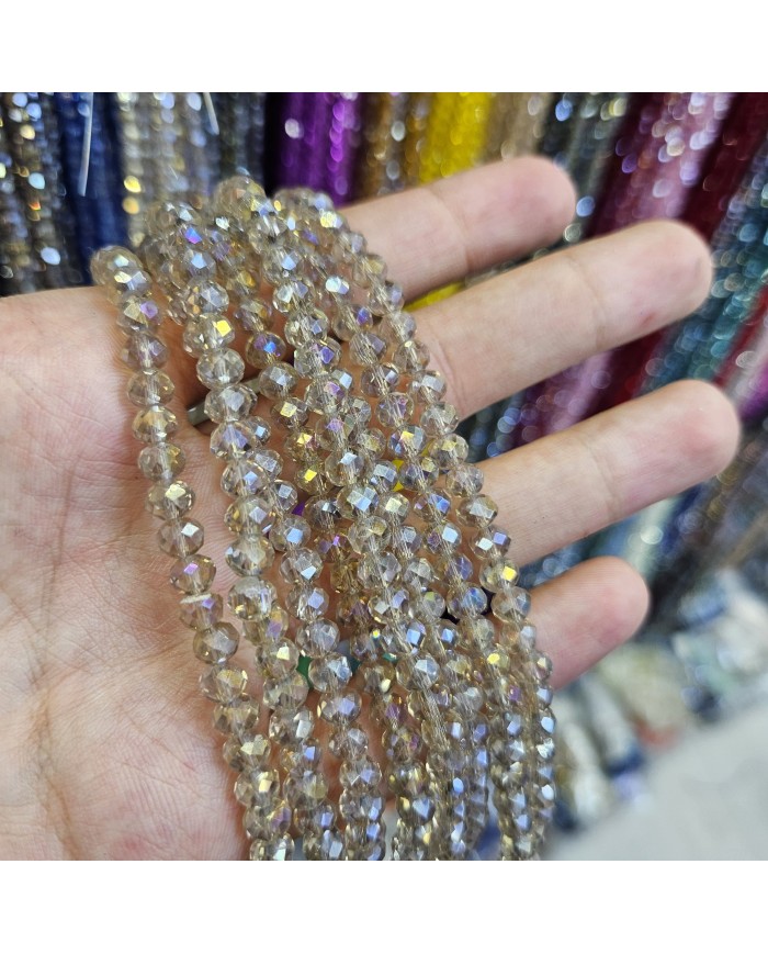 6mm İpe Dizili Kristal Boncuk Şeffaf Janjan Bal Rengi - 10 Dizi