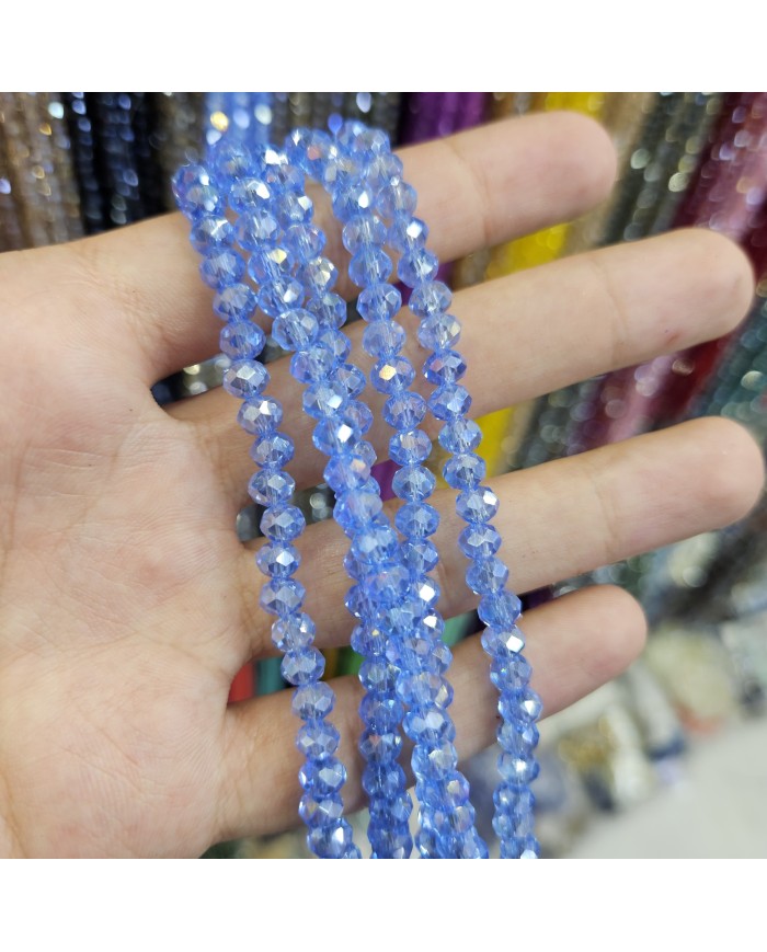 6mm İpe Dizili Kristal Boncuk Şeffaf Janjanlı Bebe Mavi - 10 Dizi