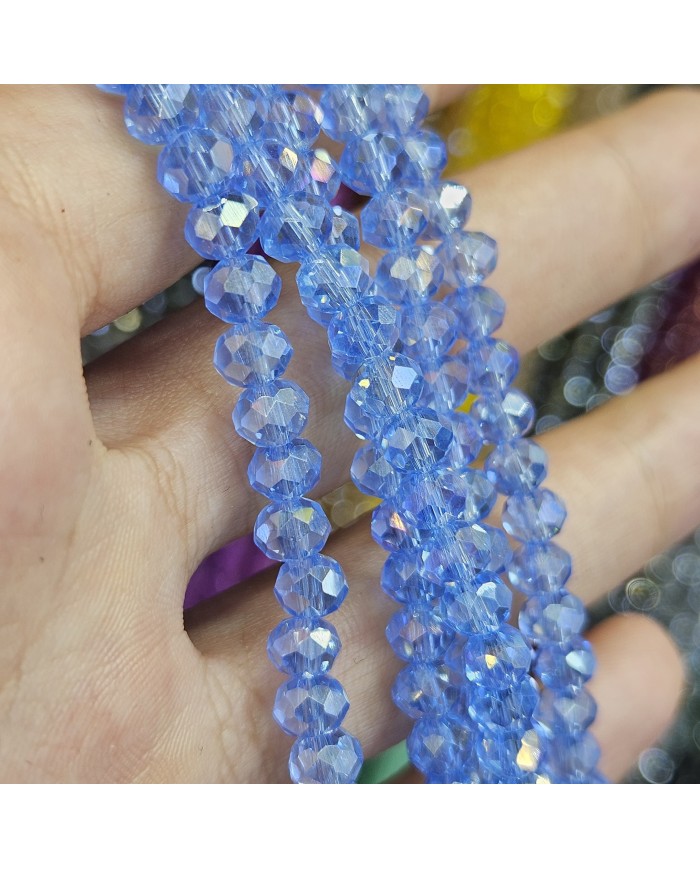 6mm İpe Dizili Kristal Boncuk Şeffaf Janjanlı Bebe Mavi - 10 Dizi