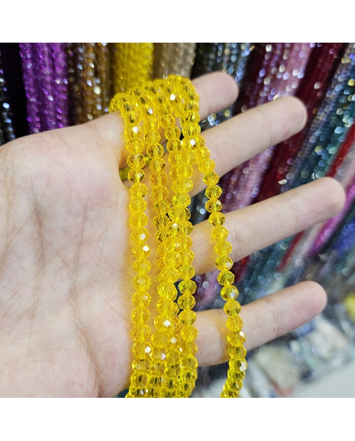 6mm İpe Dizili Kristal Boncuk Şeffaf Limon Sarısı - 10 Dizi