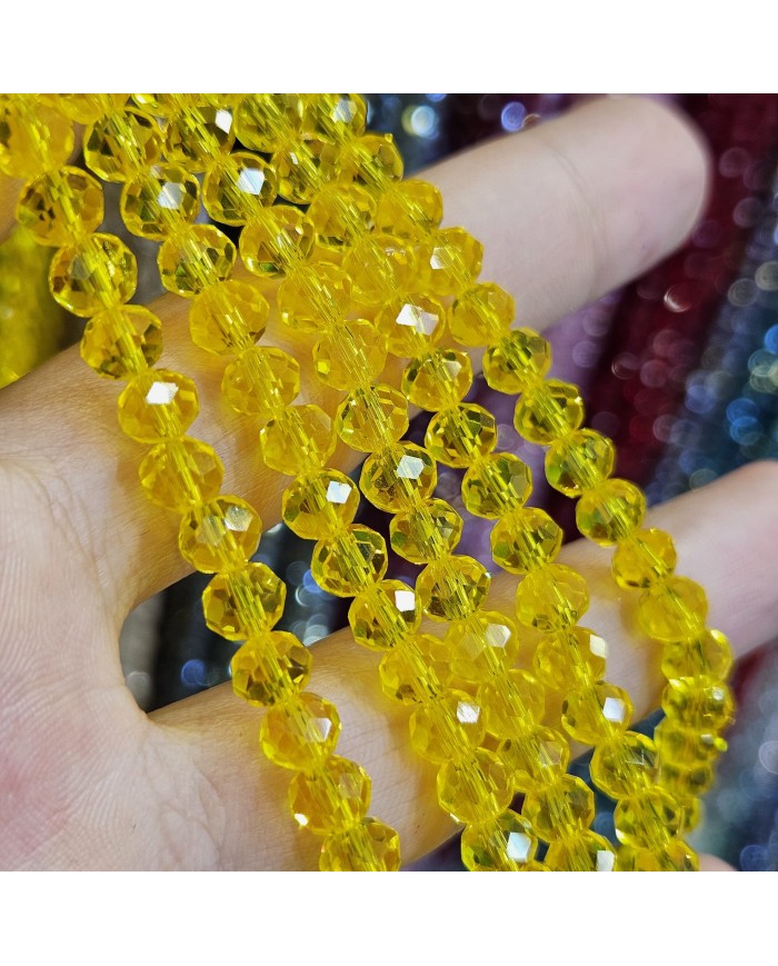 6mm İpe Dizili Kristal Boncuk Şeffaf Limon Sarısı - 10 Dizi