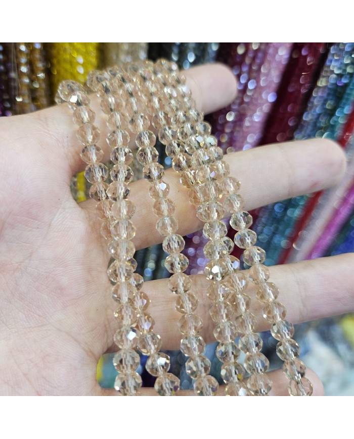 6mm İpe Dizili Kristal Boncuk Şeffaf Krem - 10 Dizi
