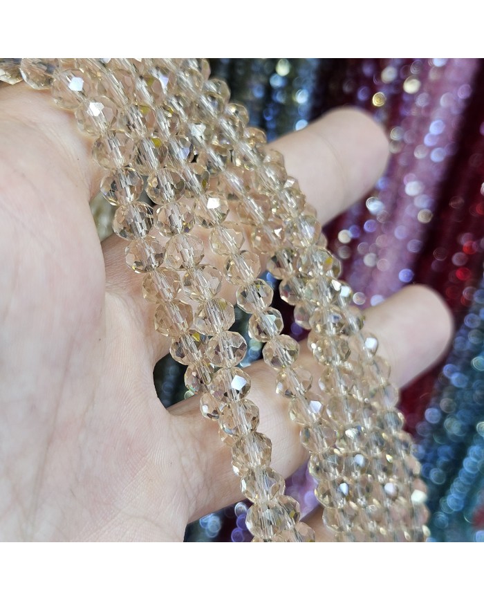 6mm İpe Dizili Kristal Boncuk Şeffaf Krem - 10 Dizi