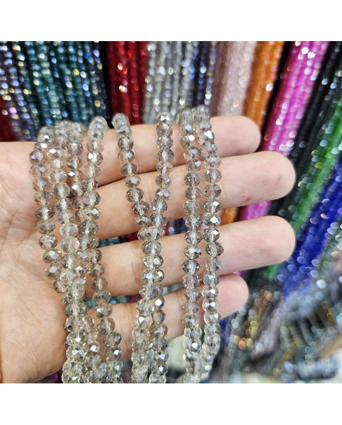 6mm İpe Dizili Kristal Boncuk Şeffaf Açık Gri - 10 Dizi