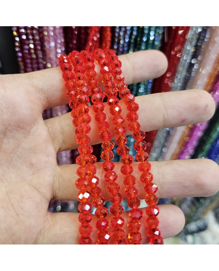 6mm İpe Dizili Kristal Boncuk Şeffaf Kırmızı - 10 Dizi