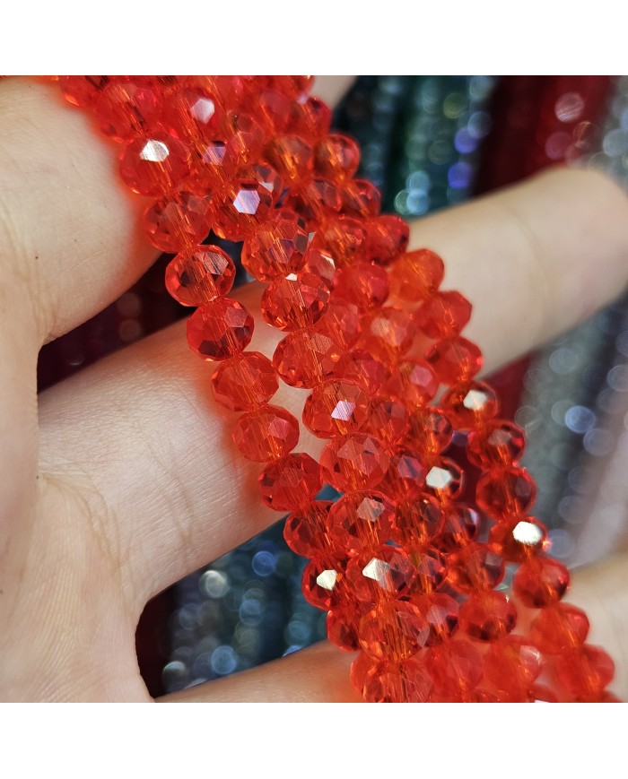 6mm İpe Dizili Kristal Boncuk Şeffaf Kırmızı - 10 Dizi