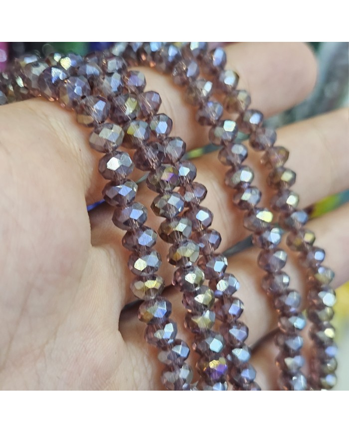 6mm İpe Dizili Kristal Boncuk Şeffaf JanJan Mürdüm- 10 Dizi