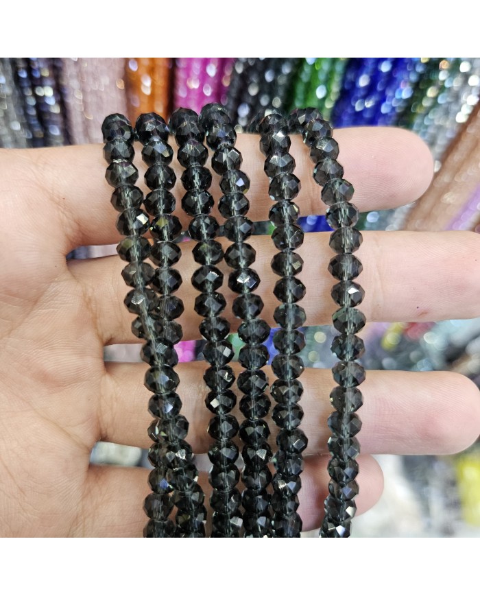 6mm İpe Dizili Kristal Boncuk Şeffaf Füme - 10 Dizi