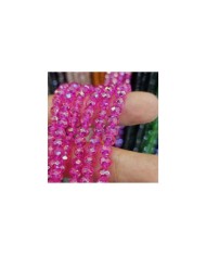 6mm İpe Dizili Kristal Boncuk Şeffaf Janjanlı Fuşya - 10 Dizi