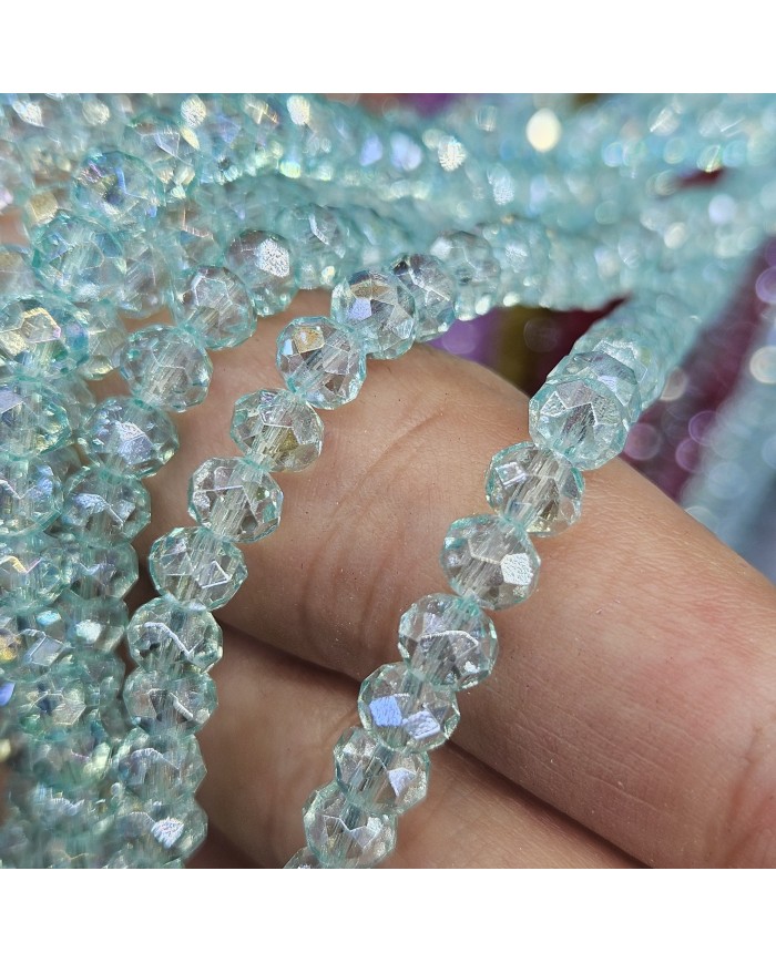 6mm İpe Dizili Kristal Boncuk Şeffaf JanJan Buz Mavisi - 10 Dizi