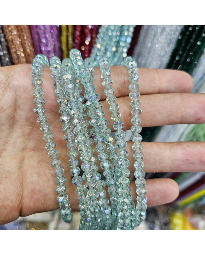 6mm İpe Dizili Kristal Boncuk Şeffaf JanJan Buz Mavisi - 10 Dizi