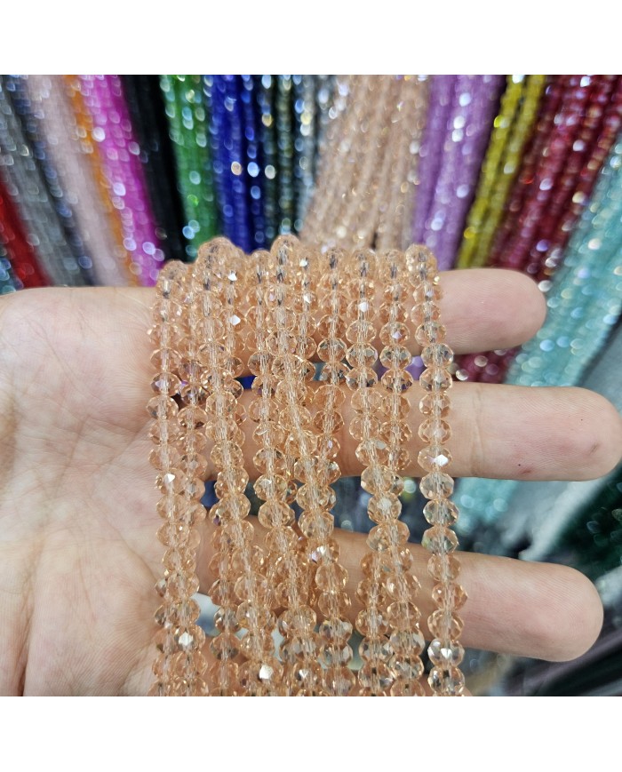 6mm İpe Dizili Kristal Boncuk Şeffaf Somon - 10 Dizi