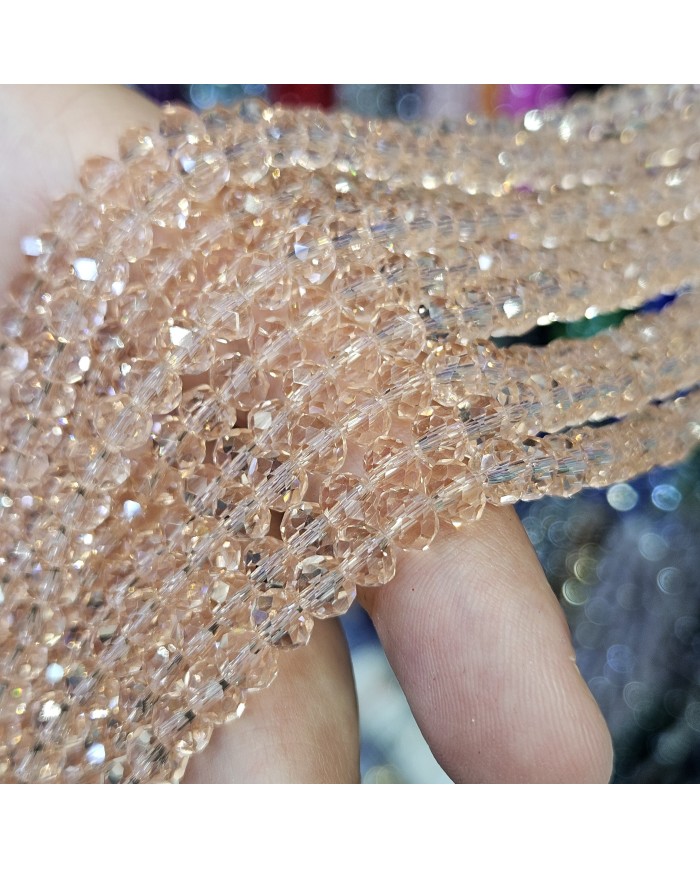 6mm İpe Dizili Kristal Boncuk Şeffaf Somon - 10 Dizi