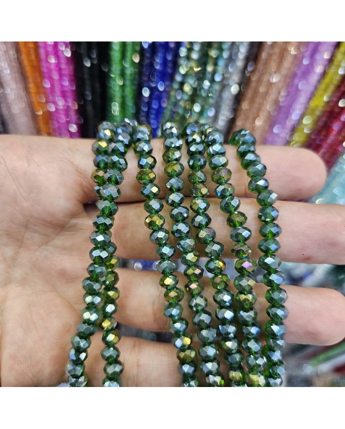 6mm İpe Dizili Kristal Boncuk  JanJan Koyu Yeşil - 10 Dizi