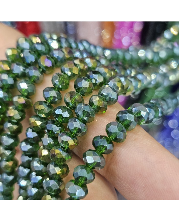 6mm İpe Dizili Kristal Boncuk  JanJan Koyu Yeşil - 10 Dizi