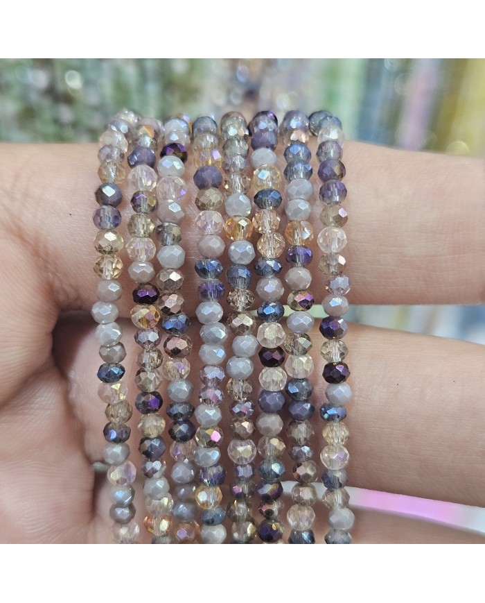 İpe Dizili Karışık Renk Kristal Çin Camı Boncuk - 3mm