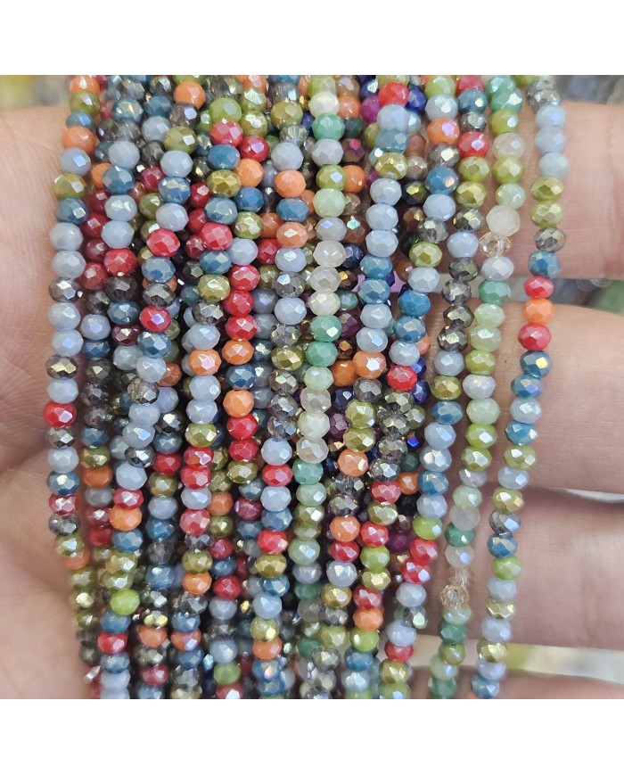 3mm İpe Dizili Kaplamalı Mix Kristal Boncuk  Renk Kodu JKMX  - 1 Dizi