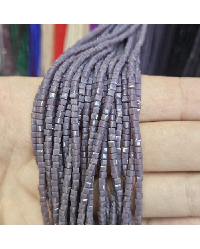 3mm İpe Dizili Küp Kristal Boncuk Mat Kül Moru - 1 Dizi