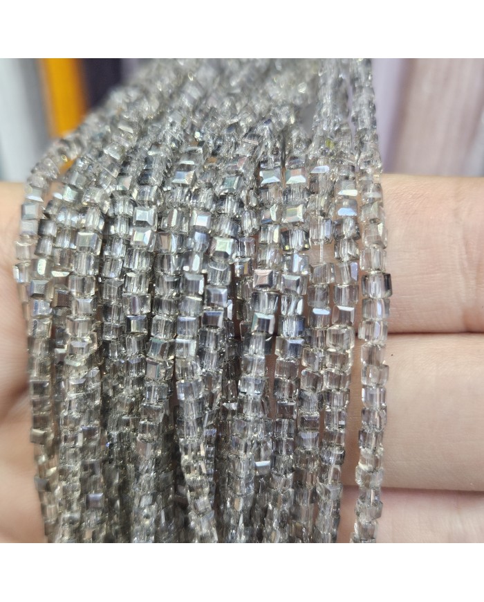 3mm İpe Dizili Küp Kristal Boncuk Şeffaf Füme - 1 Dizi