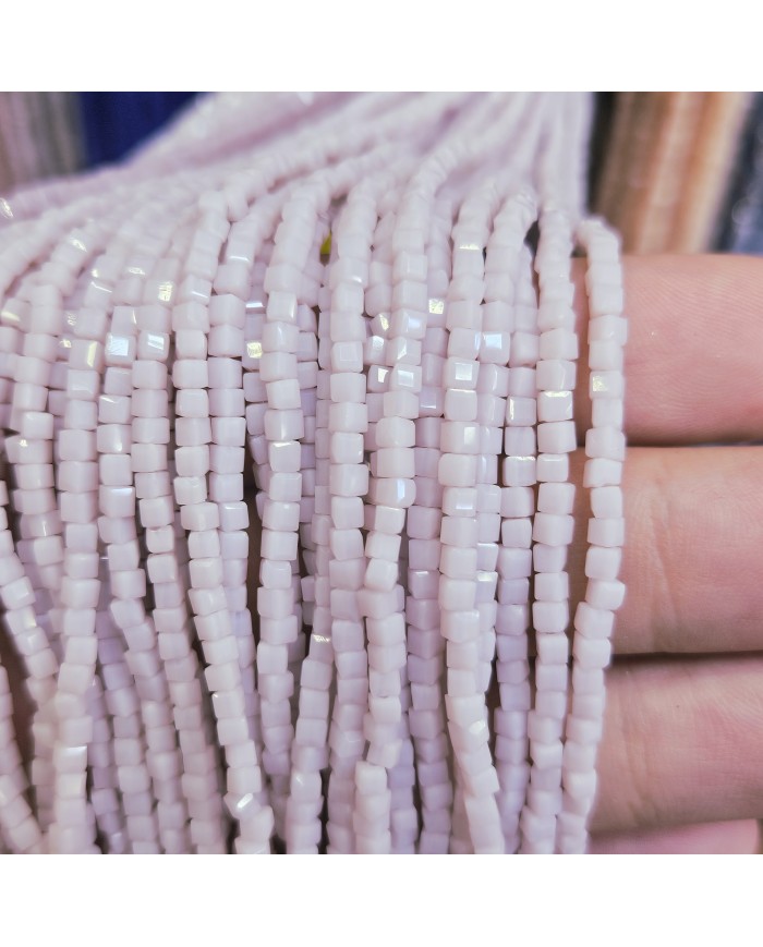 İpe Dizili Kristal Küp Çin Camı Boncuk - Pudra - 3mm