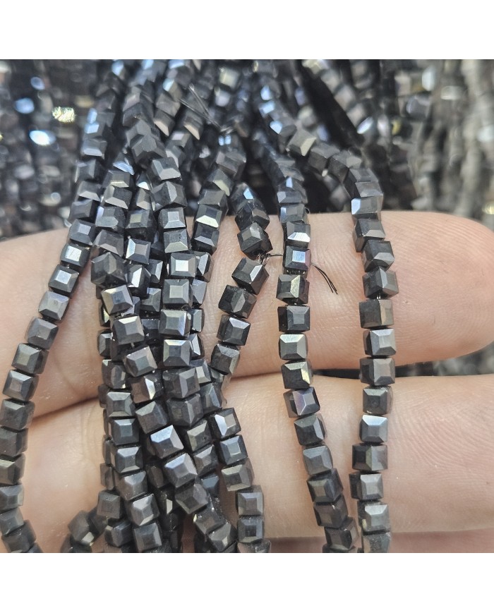 İpe Dizili Kristal Küp Çin Camı Boncuk - Siyah - 3mm