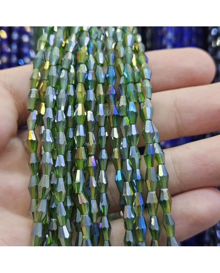 İpe Dizili Arpa Kristal Boncuk - Janjanlı Yeşil - 4x8mm