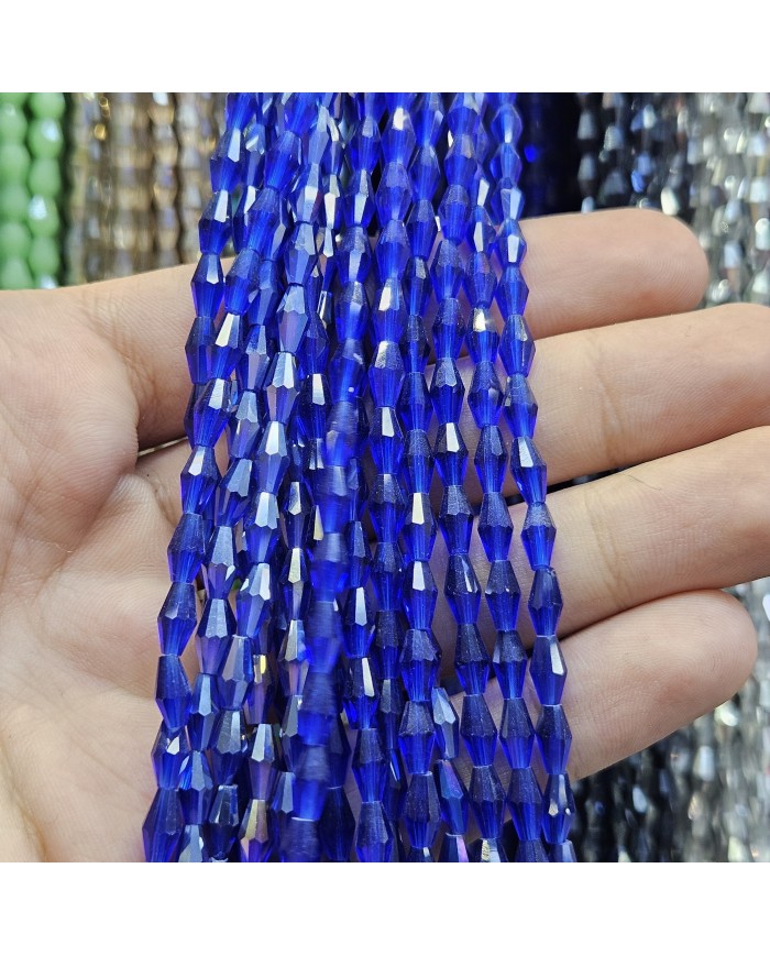 İpe Dizili Arpa Kristal Boncuk - Janjanlı Kobalt Mavi - 4x8mm