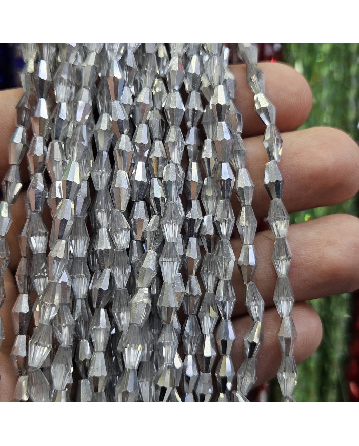 İpe Dizili Arpa Kristal Boncuk - Janjanlı Gri - 4x8mm