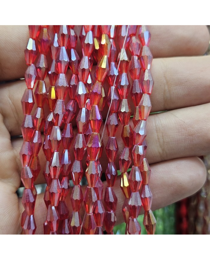 İpe Dizili Arpa Kristal Boncuk - Janjanlı Kırmızı - 4x8mm