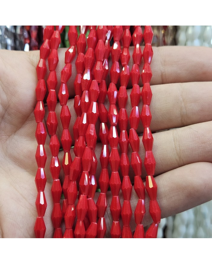 İpe Dizili Arpa Kristal Boncuk - Canlı Kırmızı - 4x8mm