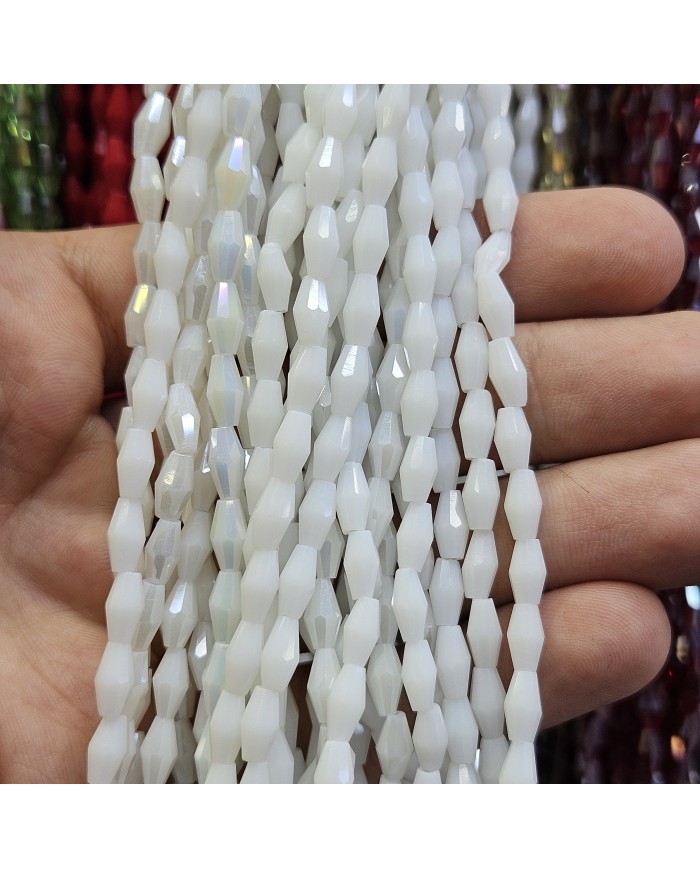 İpe Dizili Arpa Kristal Boncuk - Janjanlı Beyaz - 4x8mm