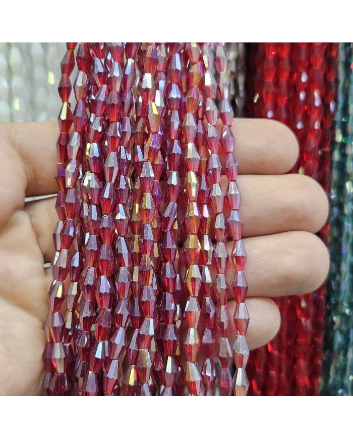 İpe Dizili Arpa Kristal Boncuk - Janjanlı Bordo - 4x8mm