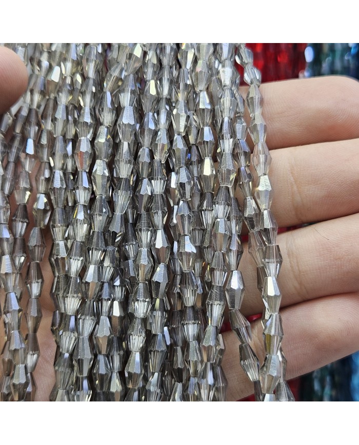 İpe Dizili Arpa Kristal Boncuk - Janjanlı Dumanlı Gri - 4x8mm