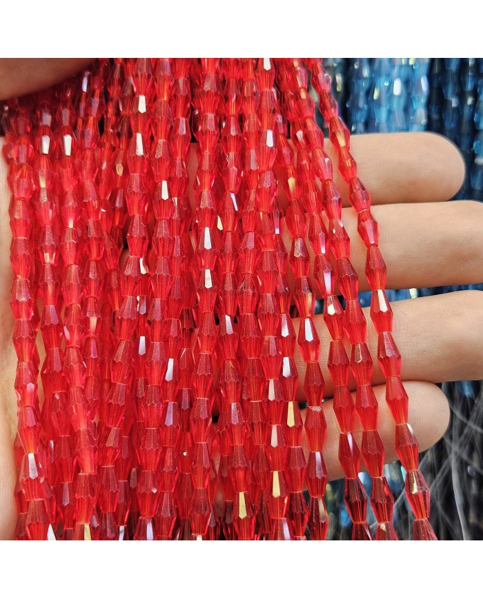 İpe Dizili Arpa Kristal Boncuk - Janjanlı Parlak Kırmızı - 4x8mm