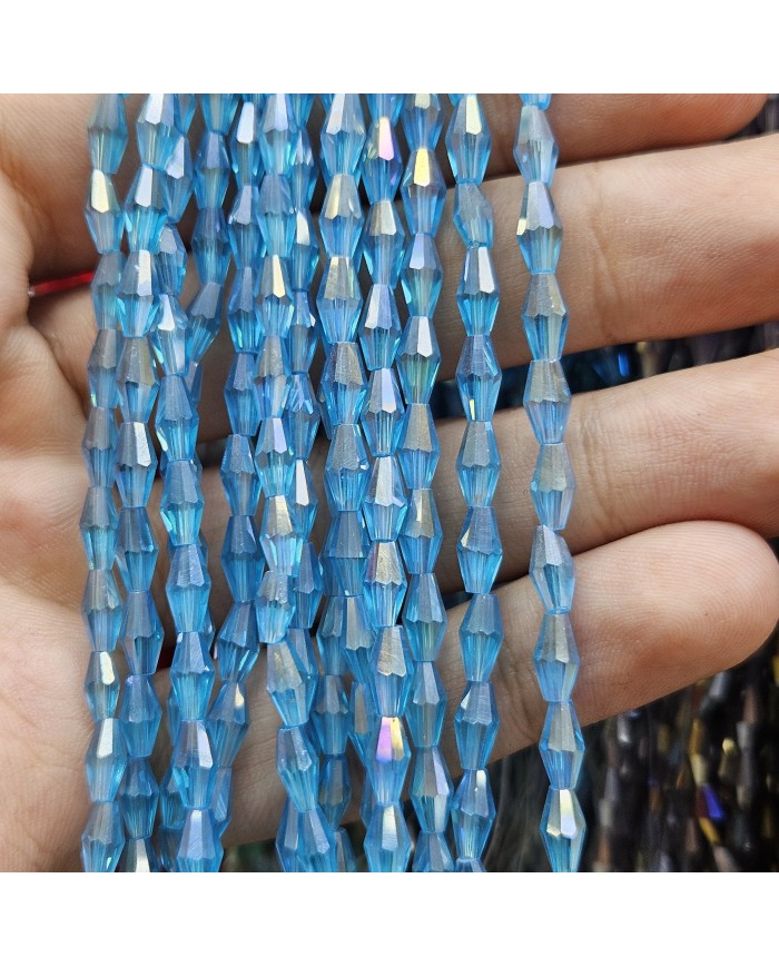 İpe Dizili Arpa Kristal Boncuk - Janjanlı Turkuaz - 4x8mm