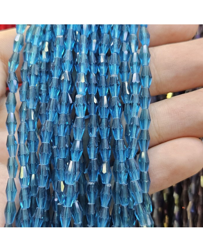 İpe Dizili Arpa Kristal Boncuk - Janjanlı Deniz Mavisi - 4x8mm