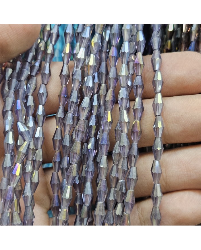 İpe Dizili Arpa Kristal Boncuk - Janjanlı Duman Mor - 4x8mm