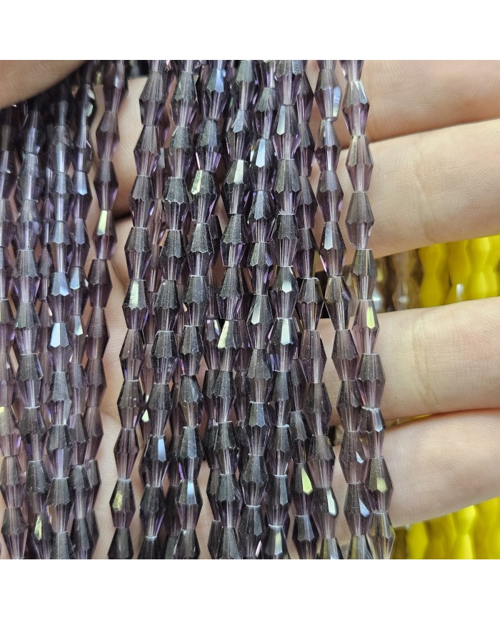 İpe Dizili Arpa Kristal Boncuk - Janjanlı Koyu Mor - 4x8mm