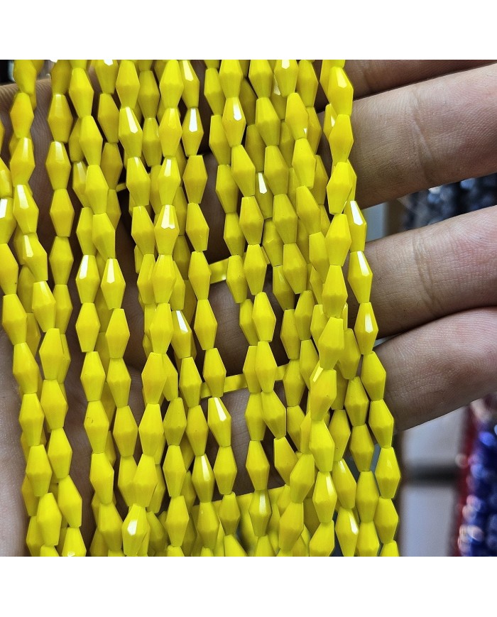 İpe Dizili Arpa Kristal Boncuk - Parlak Sarı - 4x8mm