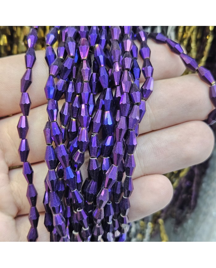 İpe Dizili Arpa Kristal Boncuk - Metalik Mor - 4x8mm