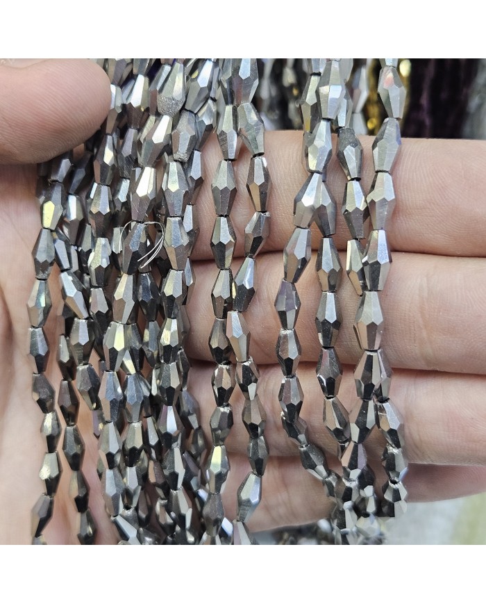 İpe Dizili Arpa Kristal Boncuk - Metalik Füme - 4x8mm